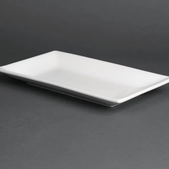 Plat Rectangulaire de Service en Porcelaine Blanche 250 x 150 mm - Boite de 4 - Olympia