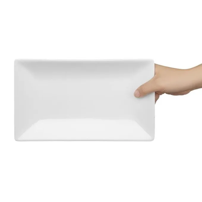 Plat Rectangulaire de Service en Porcelaine Blanche 250 x 150 mm - Boite de 4 - Olympia
