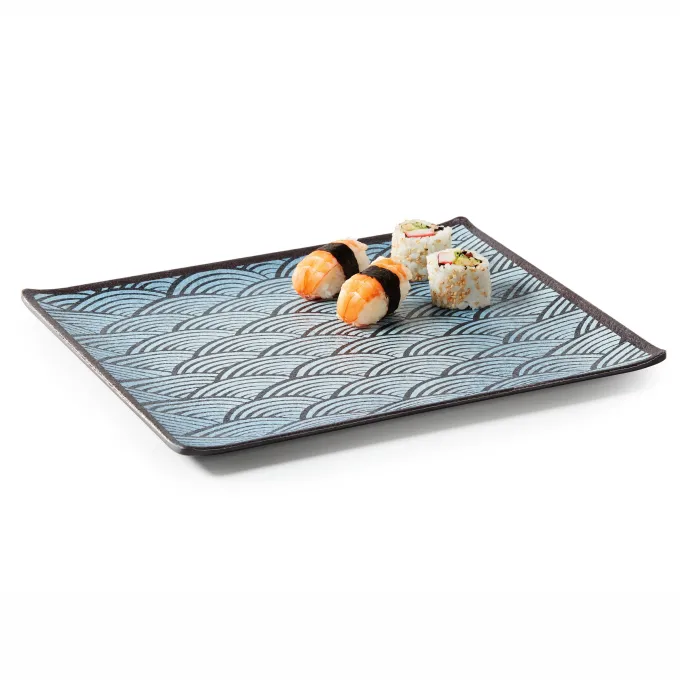 Plat Rectangulaire en Mélamine Motifs Bleus Océans - 325 x 175 mm - Pujadas