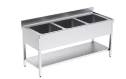 Plonge Inox avec Bâti et Etagère 3 Bacs Grande Capacité Gamme 700 - Distform