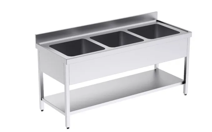 Plonge Inox avec Bâti et Etagère 3 Bacs Grande Capacité Gamme 700 - Distform
