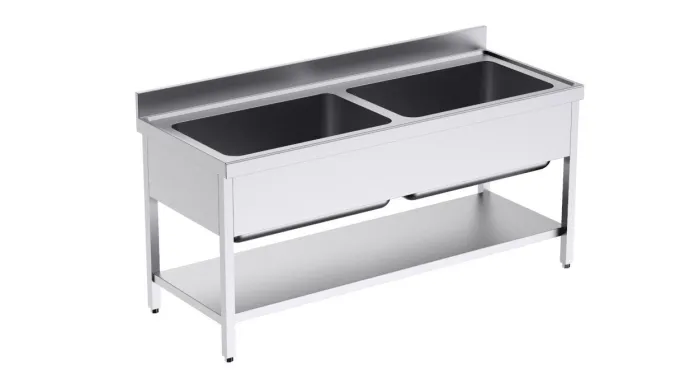 Plonge Inox avec Bâti et Etagère 2 Bacs Grande Capacité Gamme 700 - Distform