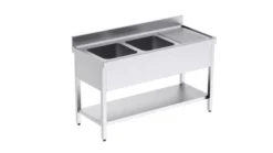 Plonge Inox avec Double Evier et Etagère L 1400 x P 550 mm - Distform
