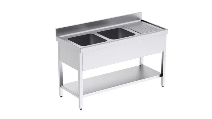 Plonge Inox avec Double Evier et Etagère L 1400 x P 550 mm - Distform