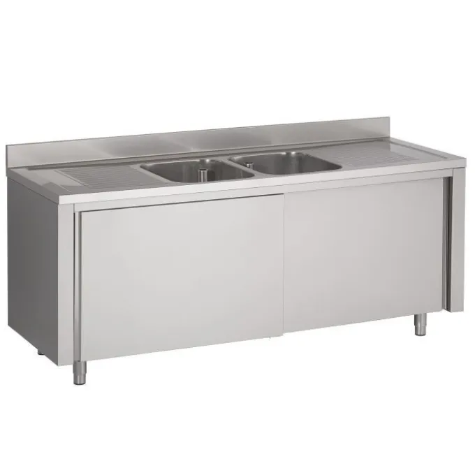 Plonge Inox 2 Bacs Portes Coulissantes - 2000 x 700 - Combisteel