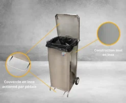 Porte-Sacs Mobile Inox Caréné 70 L à Ouverture Frontale - L2G