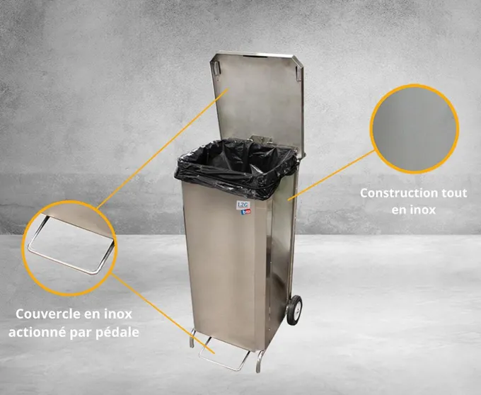 Porte-Sacs Mobile Inox Caréné 70 L à Ouverture Frontale - L2G