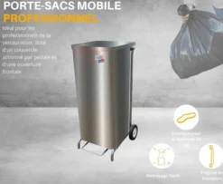 Porte-Sacs Mobile Inox Caréné 70 L à Ouverture Frontale - L2G