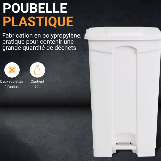 POUBELLE BLANCHE POLYPROPYLENE 90L - DIFP90BI
