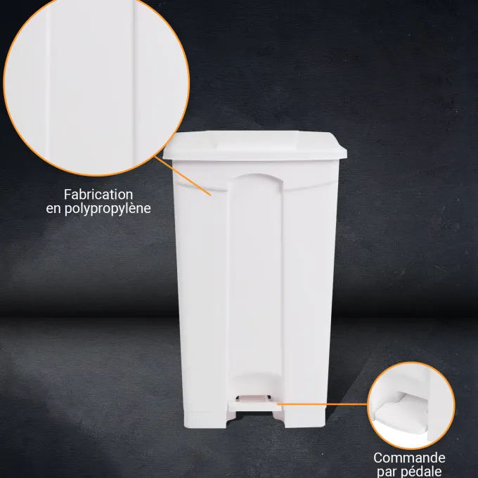 POUBELLE BLANCHE POLYPROPYLENE 90L - DIFP90BI