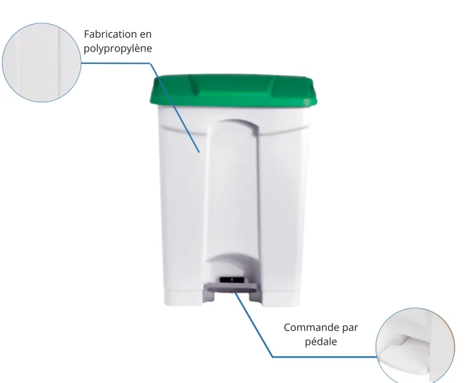 POUBELLE BLANCHE POLYPROPYLENE 90L - DIFP90VE