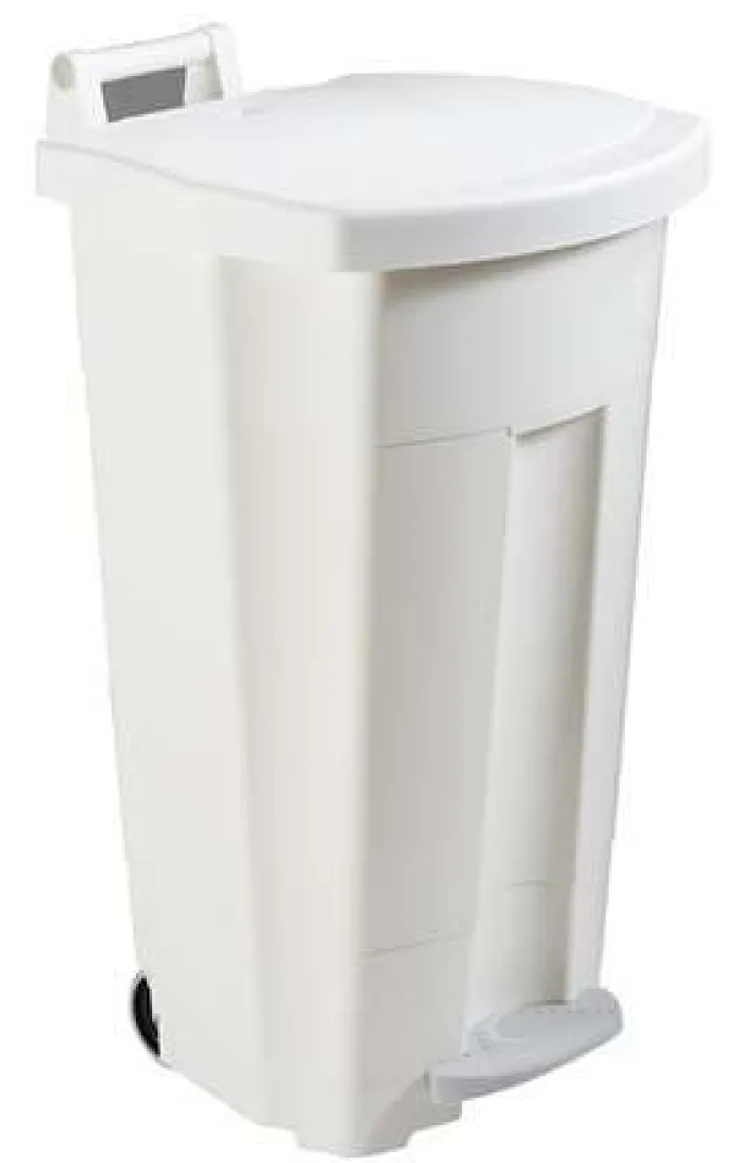 Poubelle Mobile à Pédale Plastique 90L Blanc - Lot de 2 - Rossignol Professonnel