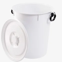 Poubelle ronde 50 L avec poignées noires - blanc - Gilac
