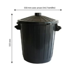 Poubelle ronde 50 L + couvercle à clip - noir - Gilac