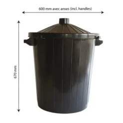 Poubelle ronde 80 L + couvercle à clip - noir - Gilac