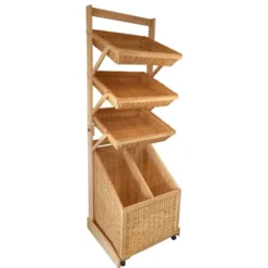 Présentoir en bois osier Boulpat sur roulettes - Prolinea