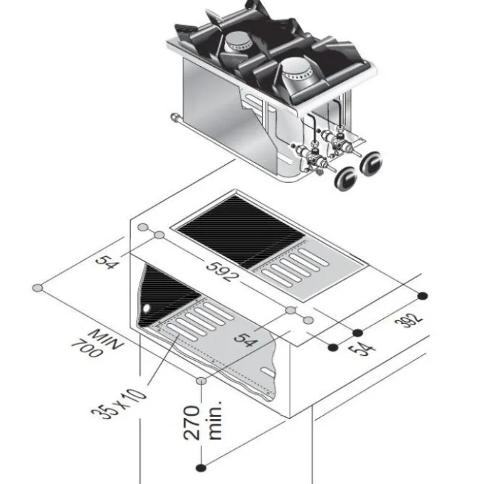 Réchaud à Gaz Drop-In - 2 Feux 3,5 kW - Combisteel