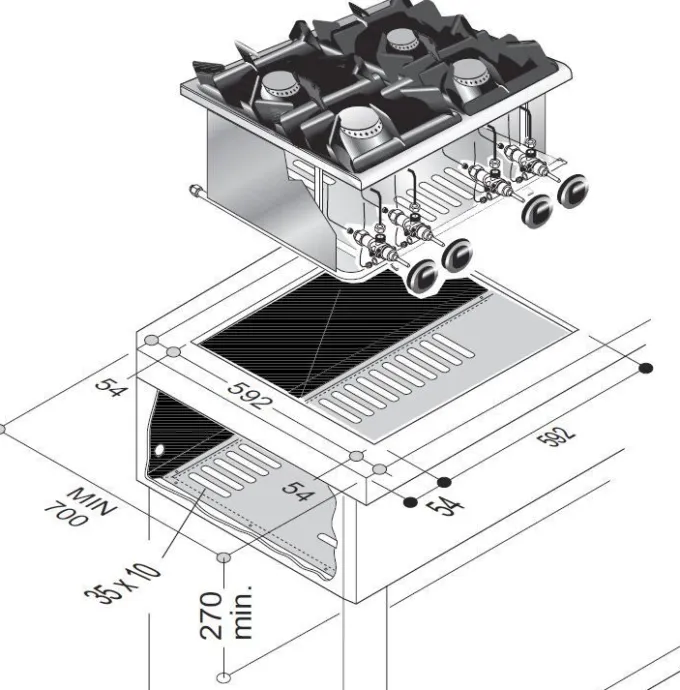 Réchaud à Gaz Drop-In - 4 Feux 3,5 kW - Combisteel