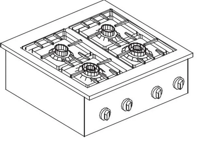 Réchaud à Gaz Drop-In - 4 Feux 3,5 kW - Combisteel