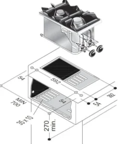 Réchaud à Gaz Drop-In - 2 Feux 3,5 kW et 5,5 kW - Combisteel