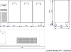 Refroidisseur de Boisson Avec Evier Gauche - 3 Portes - 2R - Combisteel