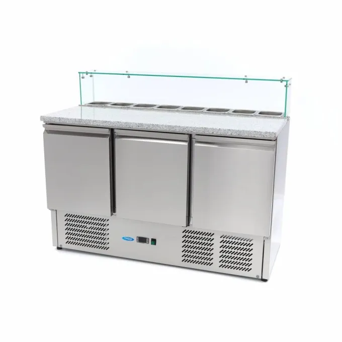 Réfrigérateur à Pizza - 137 cm - 3 Portes - 8 x GN 1/6 - Couv. Verre - Maxima