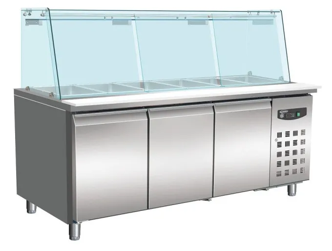 Saladette Réfrigérée avec 3 Portes et Vitrine 5 Bacs GN 1/1 - Combisteel