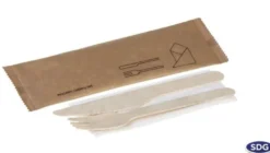 Set de Couvert Fourchette et Couteau en Bois Naturel et Serviette - SDG - Lot de 250
