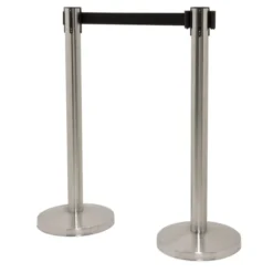 SET de 2 Poteaux d'accueil 1er Prix Chrome avec corde rétractable - 8,5 kg - Sangle de 190cm - Base 32x92 - Securit