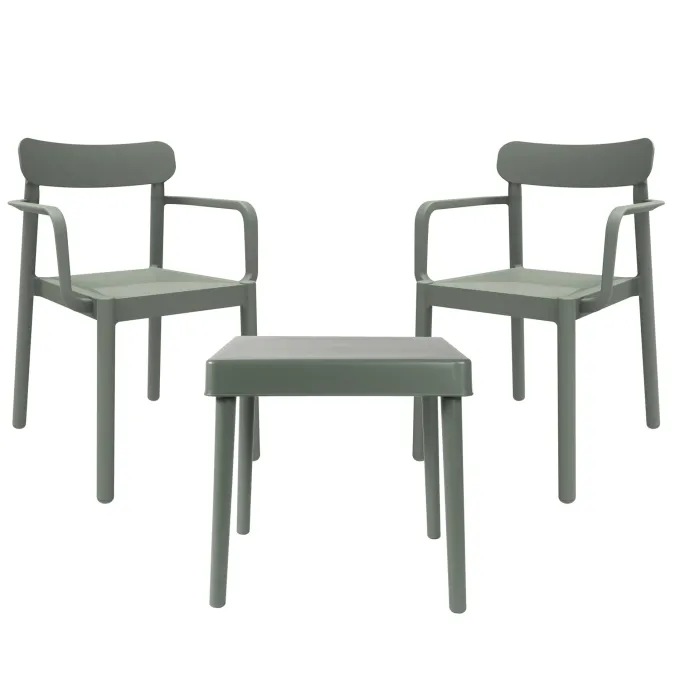 Set 2 Fauteuils + 1 Table ALBA-ELBA Gris Verdâtre - Resol