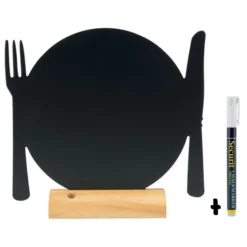 Silhouette ardoise ''assiette'' - base en bois - Feutre-craie inclus - Securit