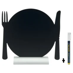 Silhouette ardoise de table ''assiette'' - socle en aluminium - Feutre-craie inclus - Securit