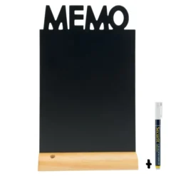 Silhouette ardoise de table ''Memo'' - Socle en bois - Feutre-craie inclus - Securit