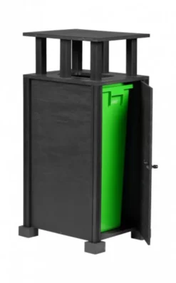 Station de Tri Sélectif en Matière Recyclée - 1 Flux avec Toit - Noir Carbone - Probbax