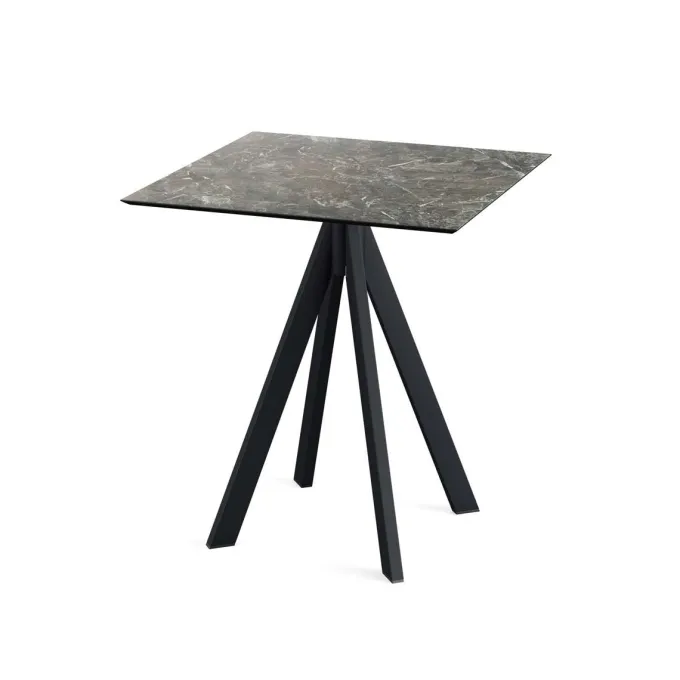 Table de bistrot Infinity avec piètement noir + plateau HPL marbre clair 70x70 cm - Veba