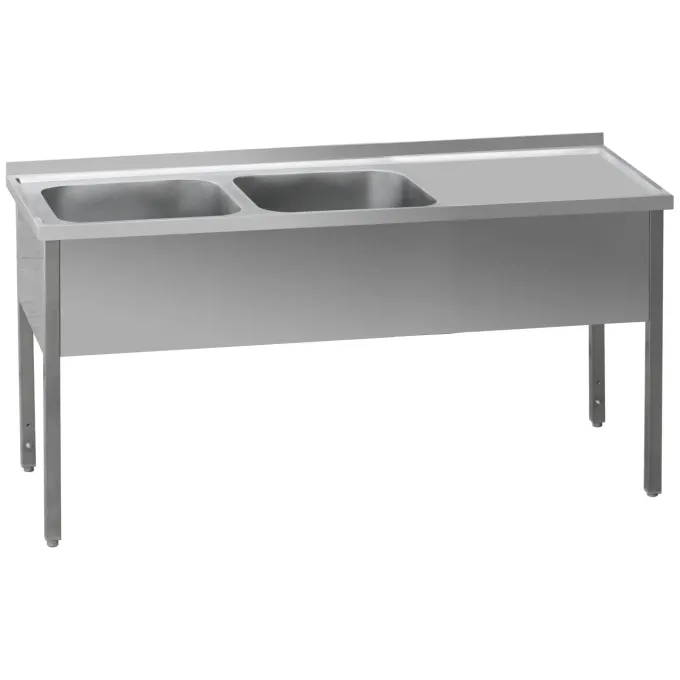 Table de lavage 210x70x90 - 2x évier 60x50x30 égouttoir droit MSDOP 7021 - Redfox