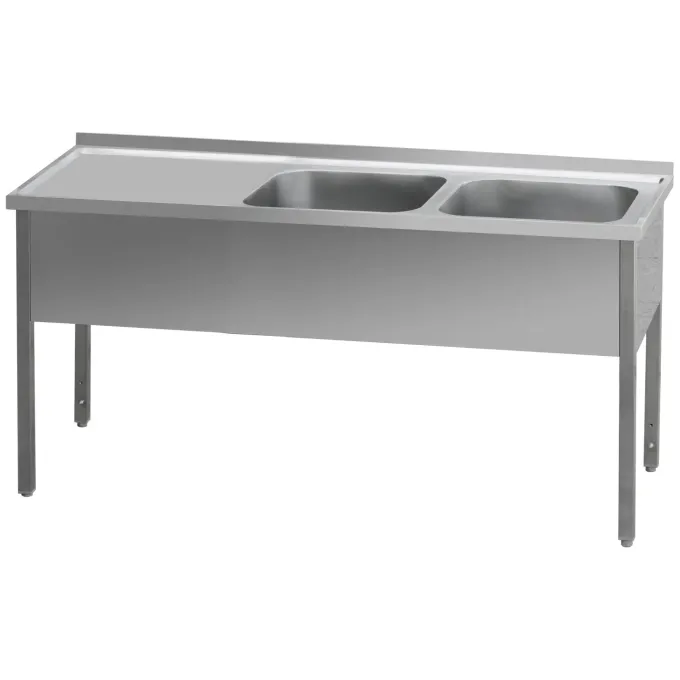 Table de lavage 140x60x90 - 2x évier 40x50x30 égouttoir gauche MSDOL 6014 - Redfox