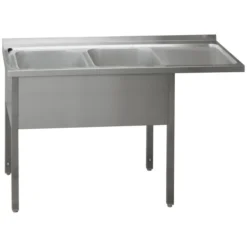 Table de lavage 160x70x90 - 2x évier 40x50x30 égouttoir droit MSDOP/M 7016 - Redfox