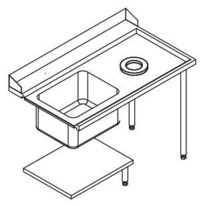 Table de Prélavage Lave-Vaisselle à Capot avec Vide-Ordures - Accrochage à Droite - L 1200 mm - Elettrobar