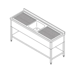 Table Lave-Vaisselle - 160 x 60 cm - avec Évier et Dosseret - Maxima