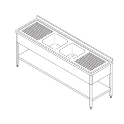 Table Lave-Vaisselle - 210 x 70 cm - avec 2 Éviers et Dosseret - Maxima