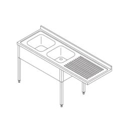 Table Lave-Vaisselle - 200 x 70 cm - Gauche - avec 2 Éviers et Dosseret - Maxima