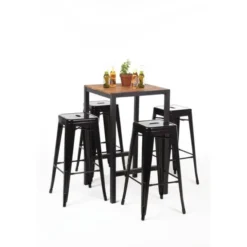 Table Mange-Debout Carré en Acier et Acacia - H1000 mm - Bolero