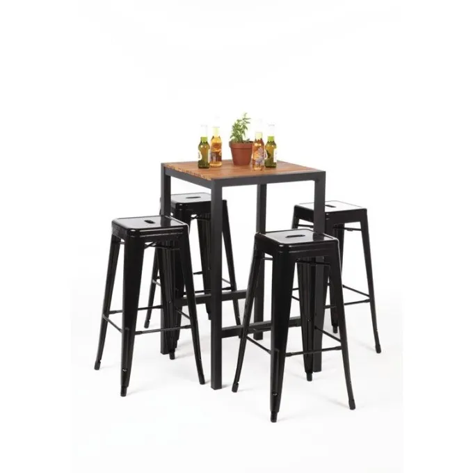 Table Mange-Debout Carré en Acier et Acacia - H1000 mm - Bolero