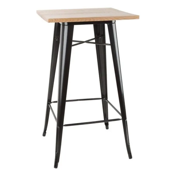 Table Mange-Debout Noire avec Plateau Bois - Bolero Bistro