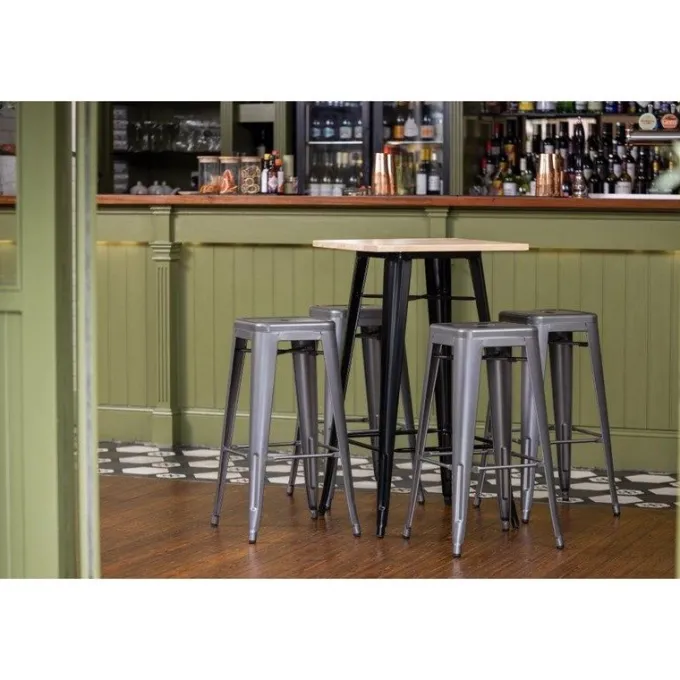 Table Mange-Debout Noire avec Plateau Bois - Bolero Bistro