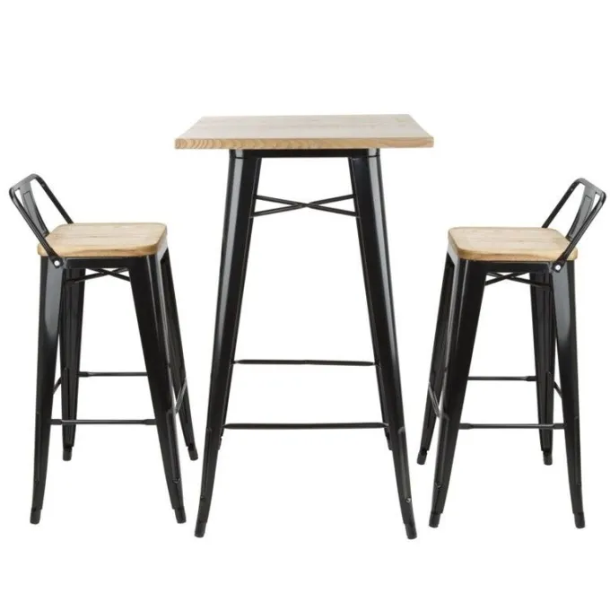 Table Mange-Debout Noire avec Plateau Bois - Bolero Bistro