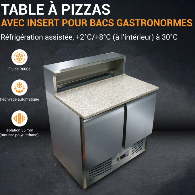 Table à Pizza dessus Granit +2/+8°C Gaz R600A - L2G - PS900
