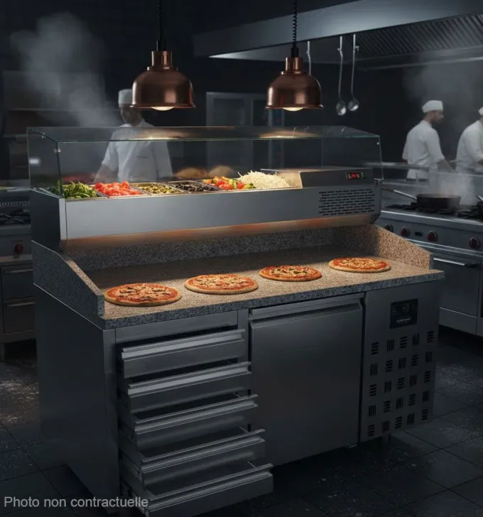 Table Pizza Réfrigérée 1 porte 5 tiroirs - Combisteel
