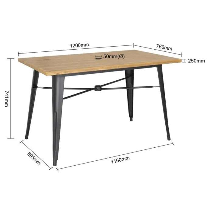 Table Plateau Aluminium Effet Bois Clair 120 x 76 x 75 cm - BOLERO